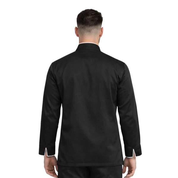 Bluza kucharska czarna na zatrzaski długi rękaw lamówka biała roz.3XL